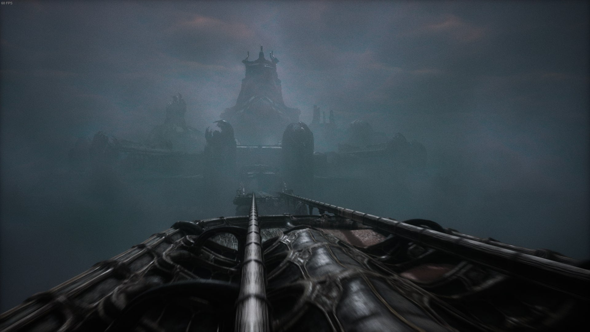 The player is on an alien train to some sort of biomechanical looking palace in Act 4 of Scorn