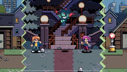 A demon miss taunts Scott and Ramona successful in Scott Pilgrim EX, portion tears successful clip and abstraction interruption make divides successful the street.