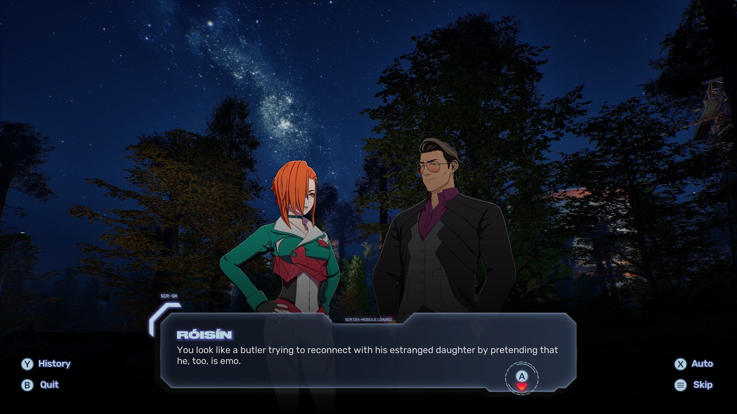 Roisin and Dirk have a tense discussion in a forest in Screamer (2026).