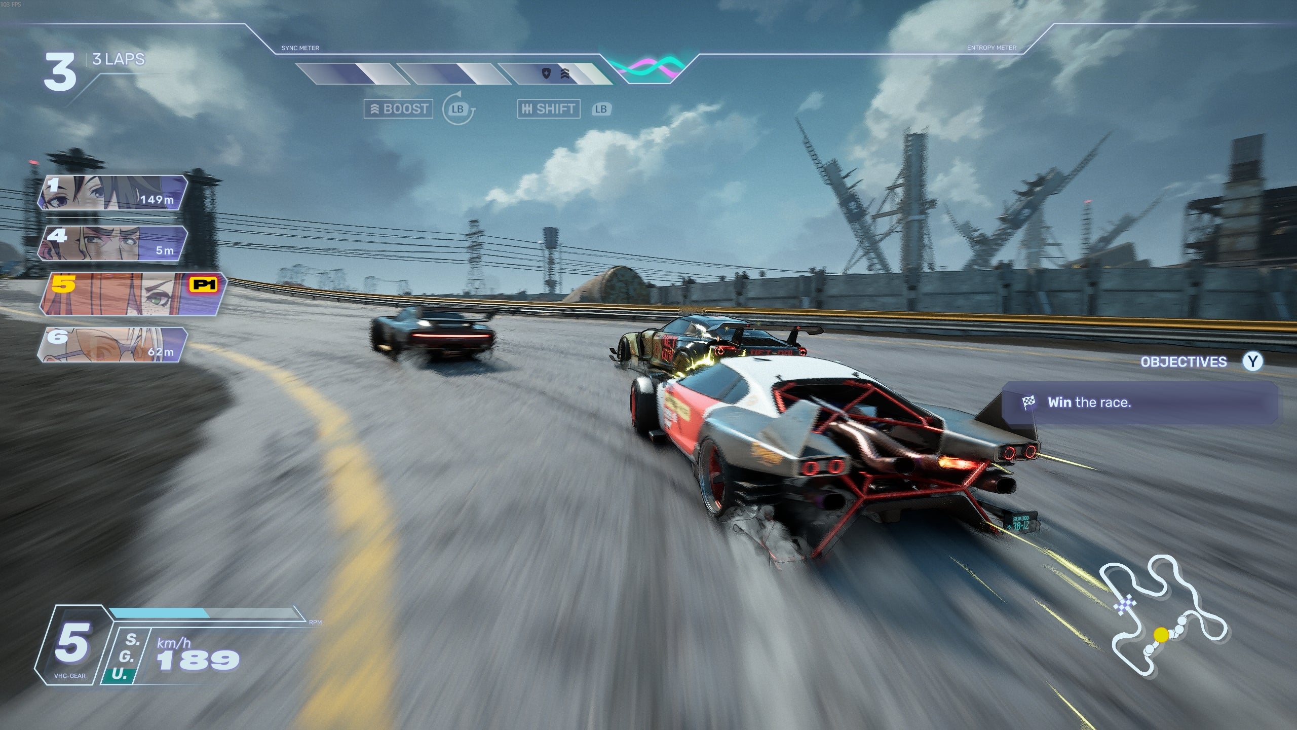 Quickly taking a left turn, avoiding two rival racers, in Screamer (2026).