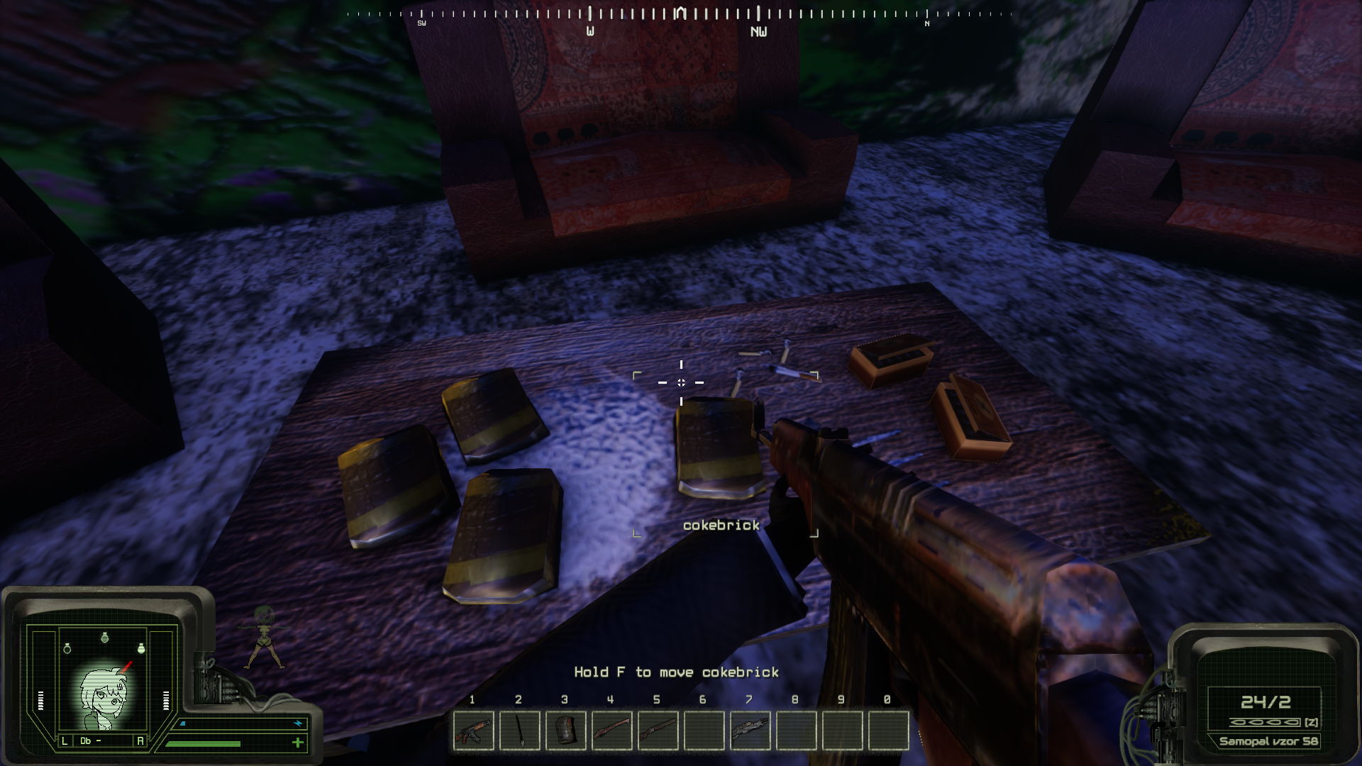 The player looks at a table full of &lsquo;cokebricks&rsquo; in Peripeteia.