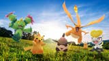 Pokémon including Charizard, Pikachu and Vullaby standing in a green field.