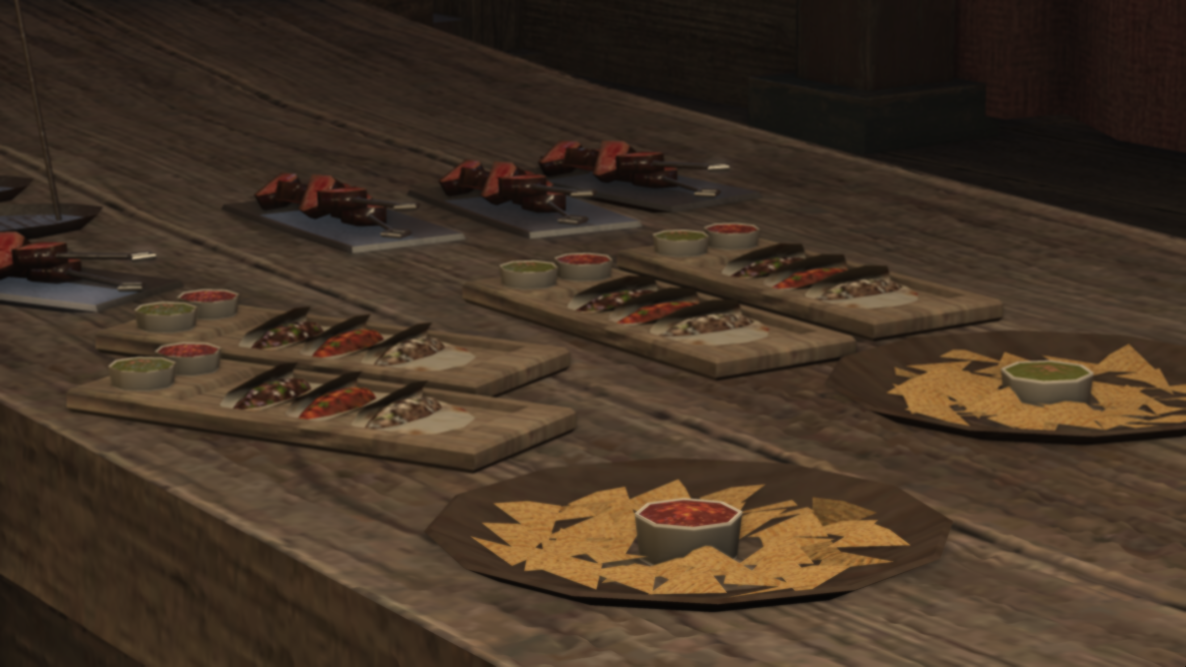 Final Fantasy 14 screenshot of low poly nachos and tacos