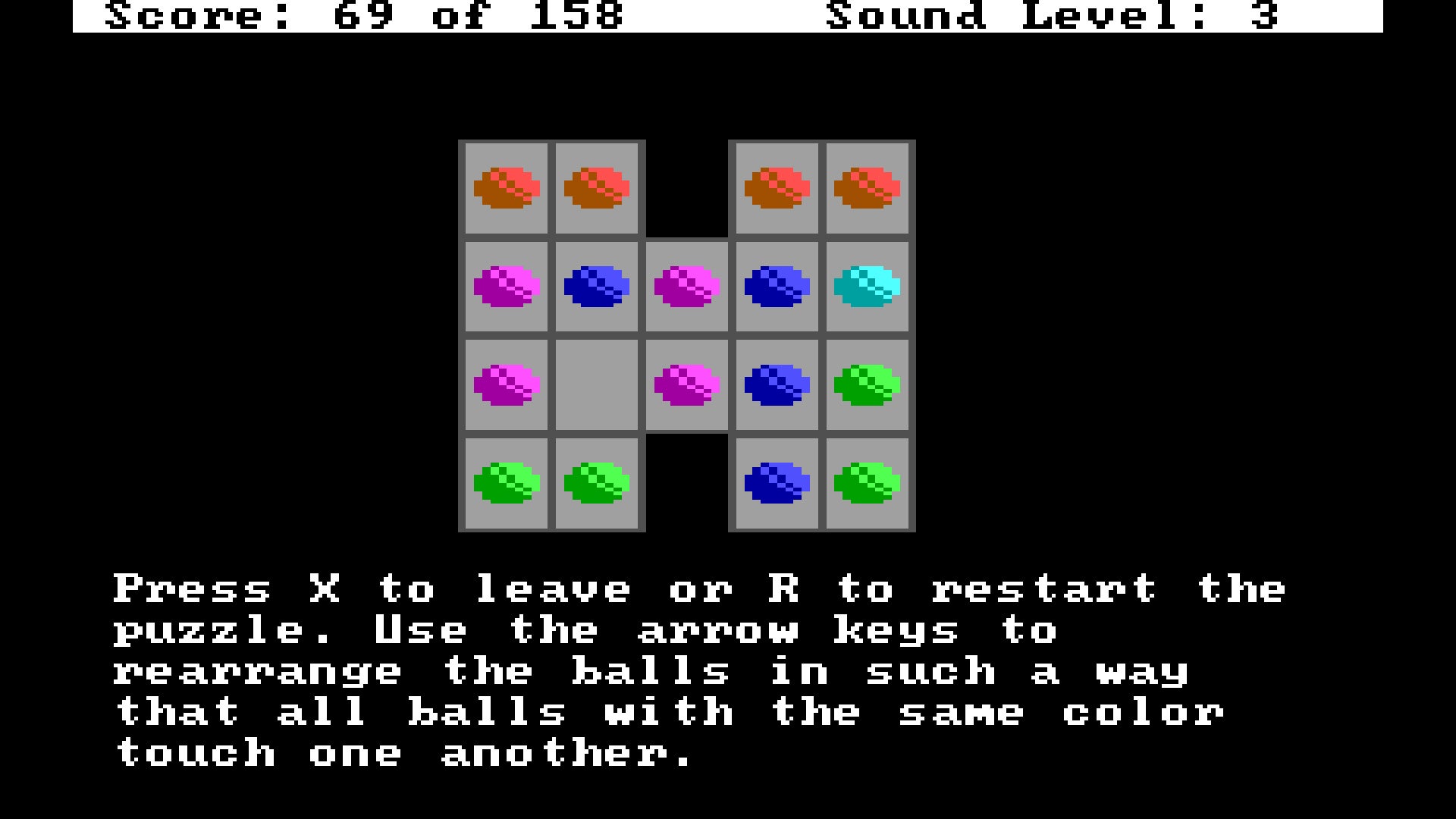 One of the minigames in Tachyon Dreams Anthology - a puzzle that asks the players to move multicoloured gems into the right order. - 9