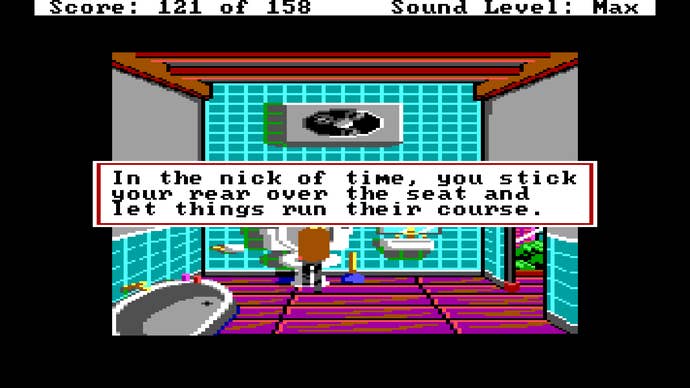 Some potty humour in Tachyon Dreams Anthology as Dodger goes to the toilet. The text reads: “In the nick of time, you stick your rear over the seat and let things run their course."