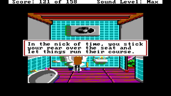 Some potty humour in Tachyon Dreams Anthology as Dodger goes to the toilet. The text reads: “In the nick of time, you stick your rear over the seat and let things run their course."