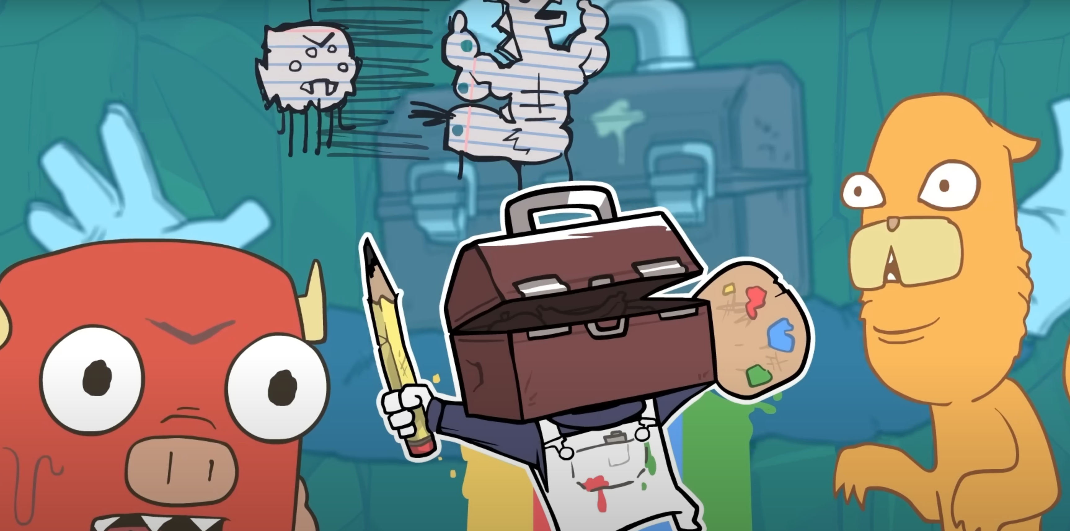 A screenshot from Castle Crashers' DLC, Painter Boss Paradise