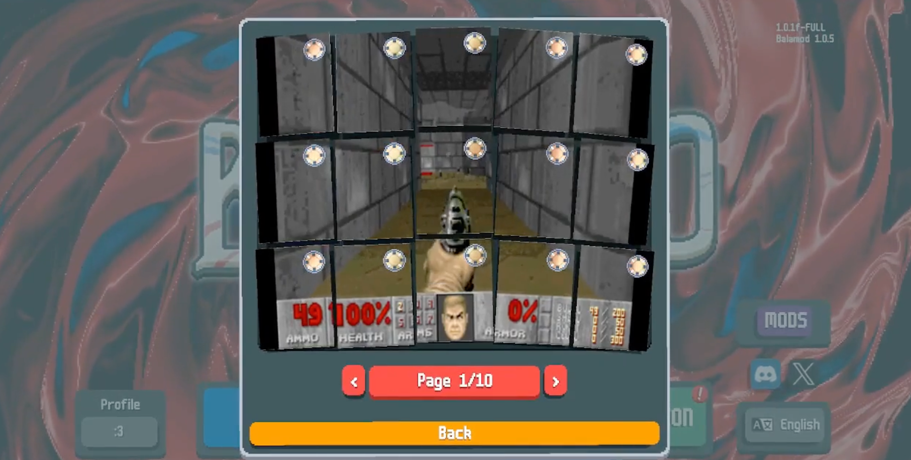 A screenshot showing Doom running in Balatro