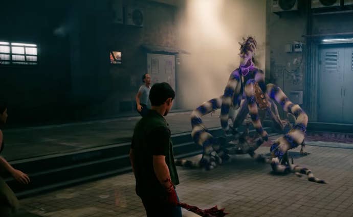 A screenshot of Slitterhead’s Alley Monster, which kinda looks like Beetlejuice