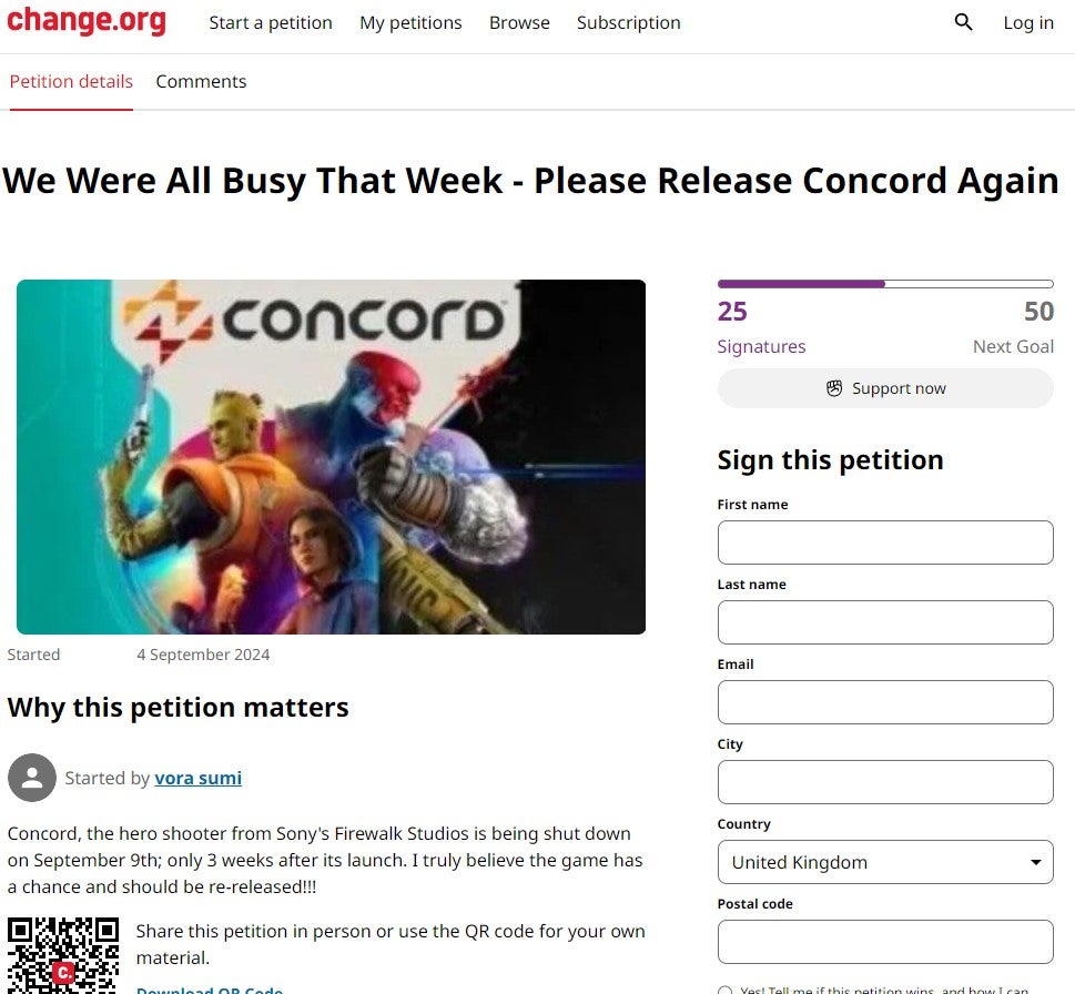 The Concord re-release petition on Change.org - 3