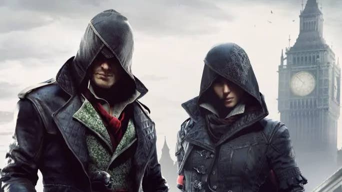 Assassin’s Creed Syndicate artwork showing Jacob and Evie Frye in front of Big Ben.