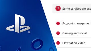 PSN logo next to PlayStation Network website with red circles indicating all services are impacted by the outage