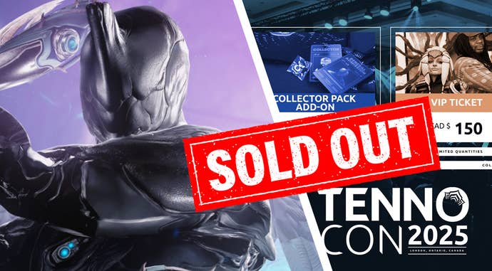 A side-by-side image of Warframe’s Star Days next to a screenshot of TennoCon 2025 website. Sold Out is emblazoned on the top
