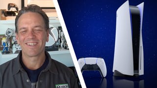 Xbox's CEO of Gaming next to a PS5 console and controller