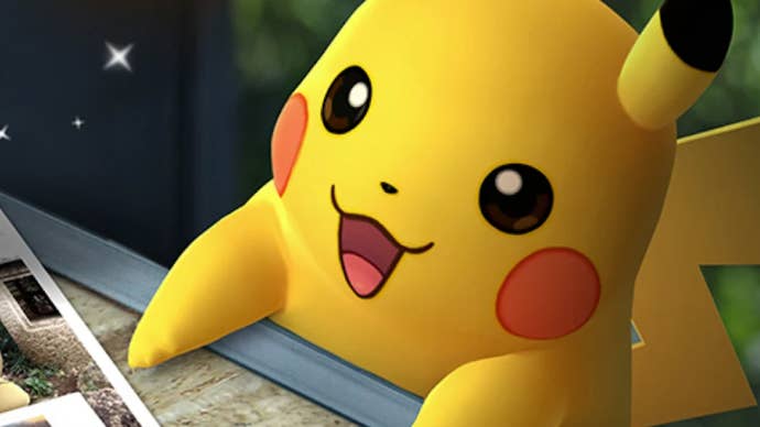 Pikachu looks on with a dead-eyed stare.