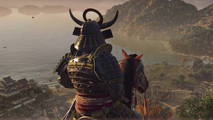 Assassin’s Creed Shadows screenshot shows Yasuke on a horse looking out to the horizon.