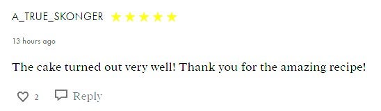 A Hollow Knight: Silksong fan complimenting a cake recipe. - 3