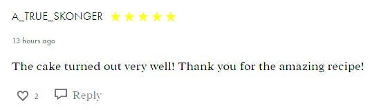 A Hollow Knight: Silksong fan complimenting a cake recipe.