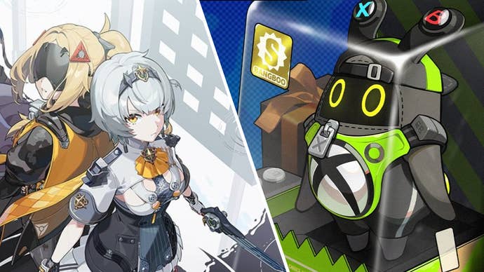 An Xbox-branded Bangboo next to Zenless Zone Zero characters