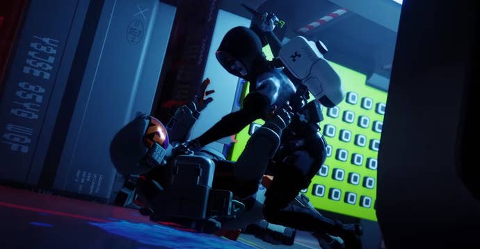 A Runner holds aloft a blade ready to assassinate the combatant beneath them