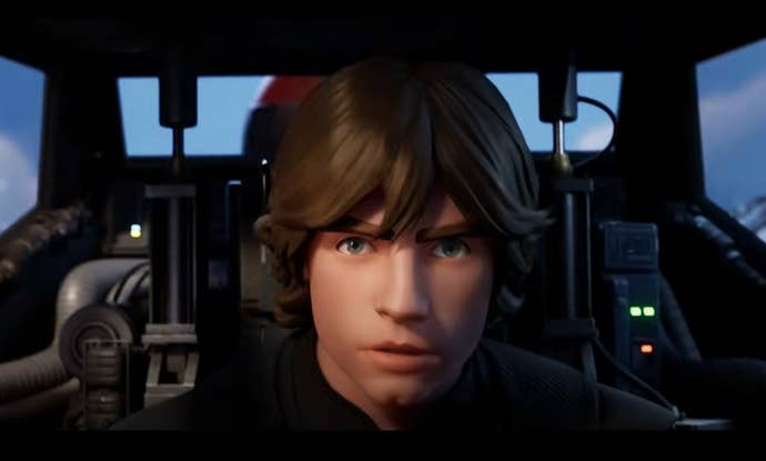 A young Luke Skywalker takes to the skies in an X-Wing in Fortnite