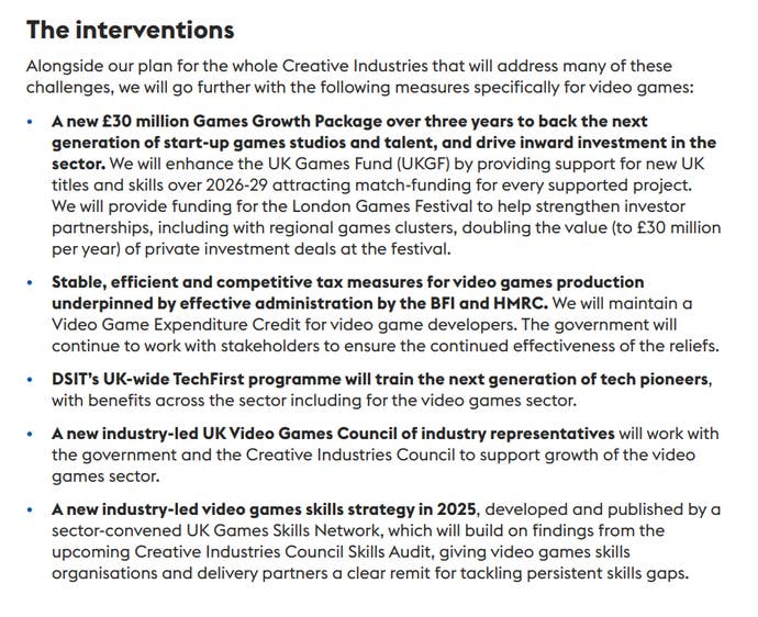 The section on video games interventions from the UK government Creative Industries Sector Plan
