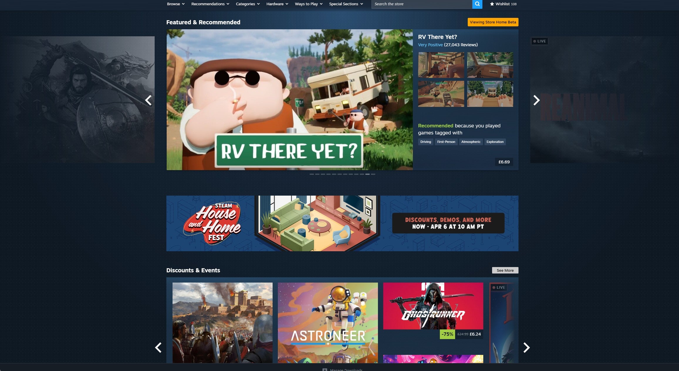 The new Steam store homepage beta.