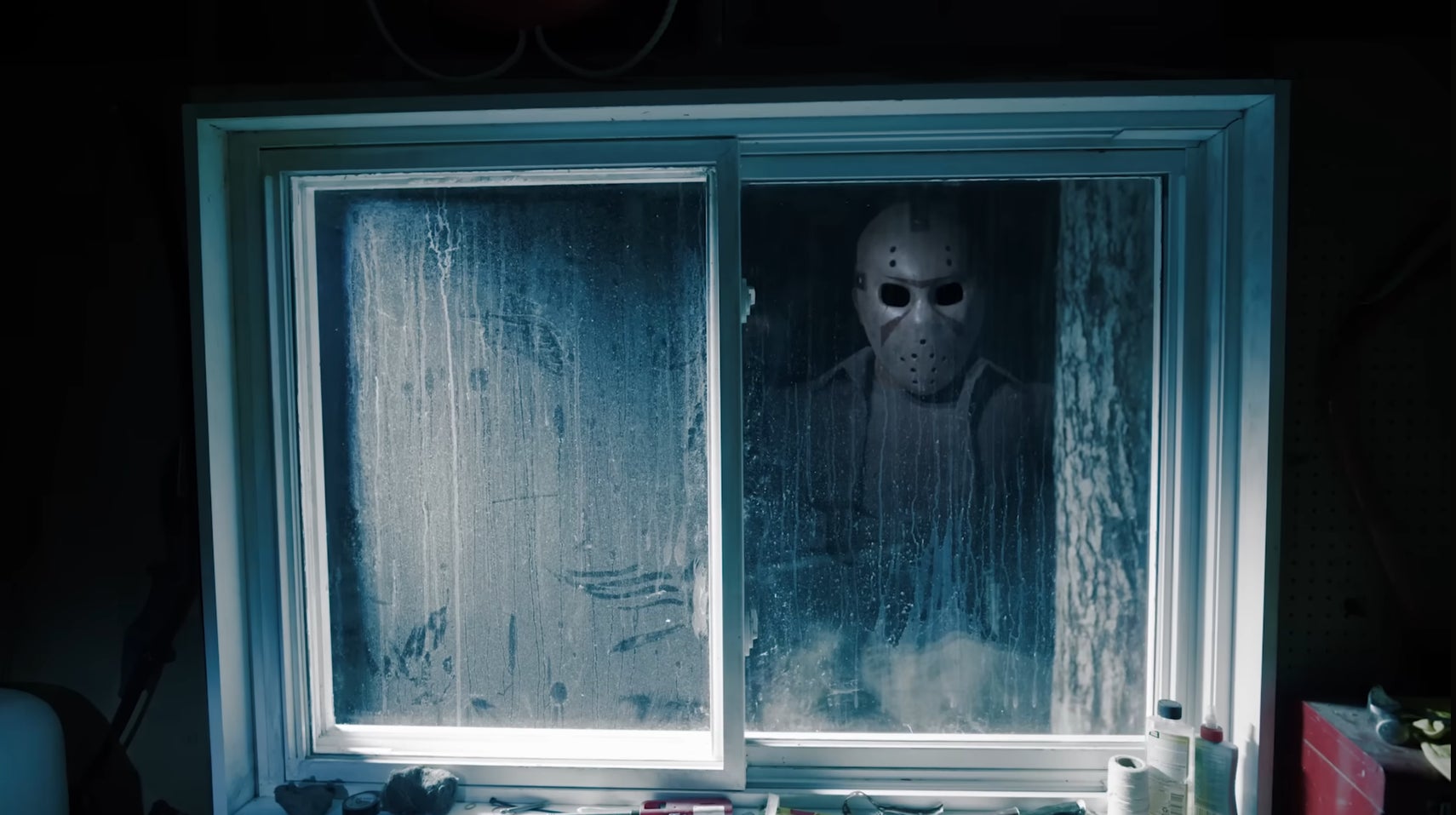 A lightening bolt flashes and a man in a hockey mask is staring at you from outside a steamed-up window. Jason Voorhees.
