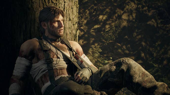 Screenshot from Metal Gear Solid Delta Snake Eater showing an injured Snake