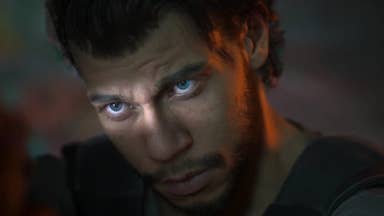 Screenshot from MindsEye showing a male character taking aim with a gun