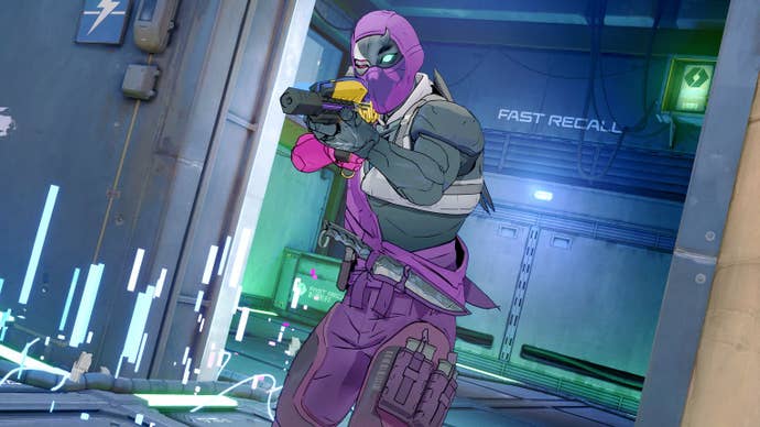 Screenshot from Spectre Divide showing a purple clad character aiming a weapon
