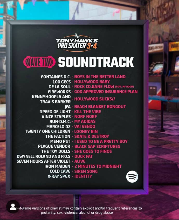 Screenshot from Instagram showing the second wave of songs coming to Tony Hawk’s Pro Skater 3+4