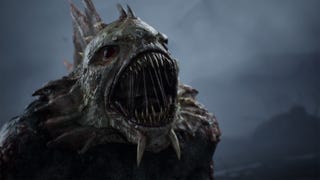 A creepy-looking fish monster opens its gaping mouth in this screenshot from The Sinking City 2.