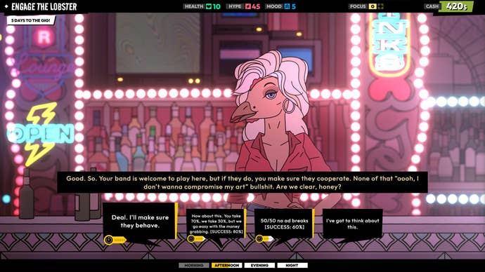 A bird lady bar owner in Rockbeasts.