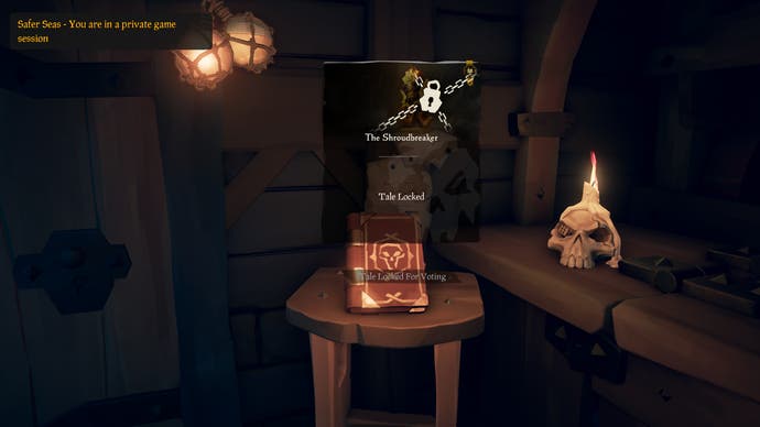 A Tall Tale starter book lies on a table in Sea Of Thieves