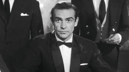 Black and white images of Sean Connery as Bond, James Bond