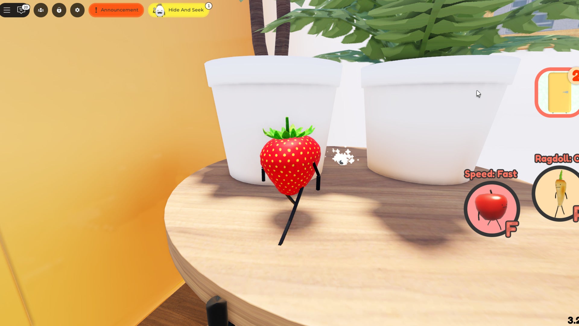 The player approaches Caviar between two plant pots in Secret Staycation - 4