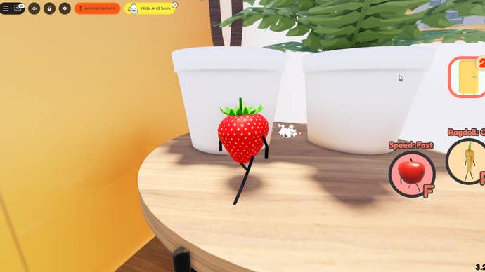 The player is approaching caviar between two plant pots in secret