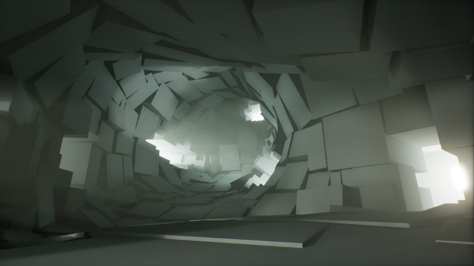 A bizarre tunnel of packed and tilted white cube faces in the exploration game SenS. - 1