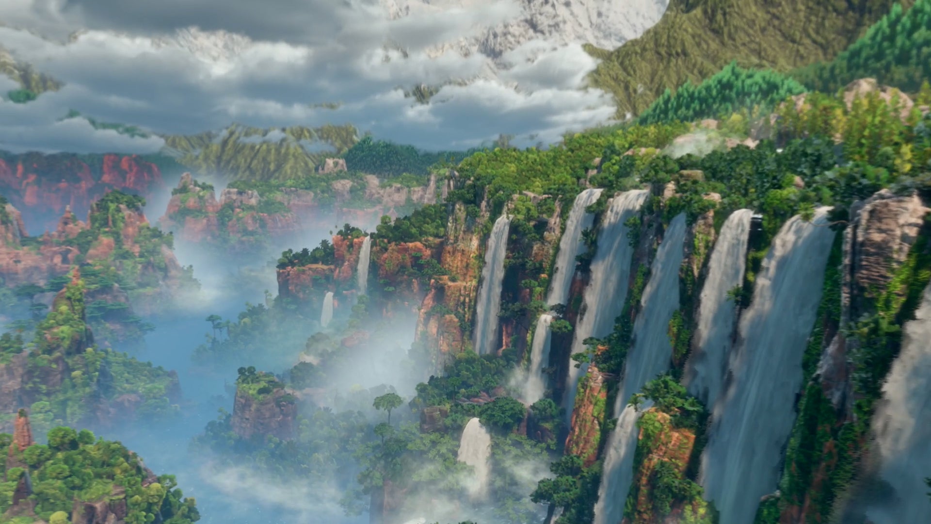 PSVR2 review - Sweeping vistas of lush green fauna and blue waterfalls in Horizon