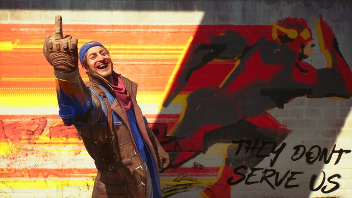 Boomerang flips the bird next to some Flash graffiti in Suicide Squad