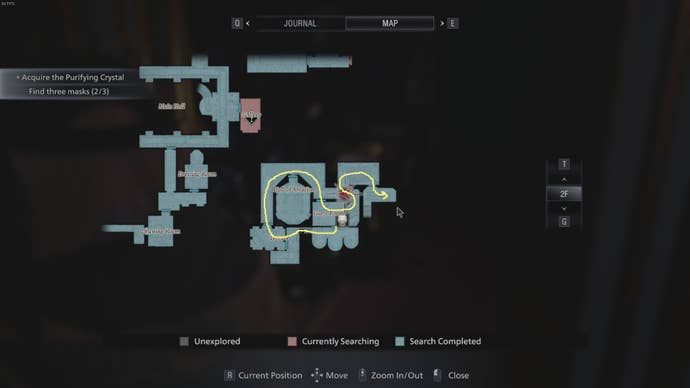 A route through Castle Dimistrescu is drawn on the map in Resident Evil Village's Shadows of Rose DLC