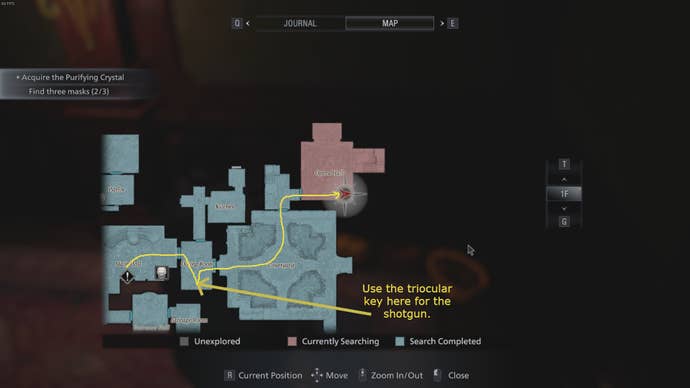 A route is drawn on the Castle Dimitrescu map in Resident Evil Village's Shadows of Rose DLC
