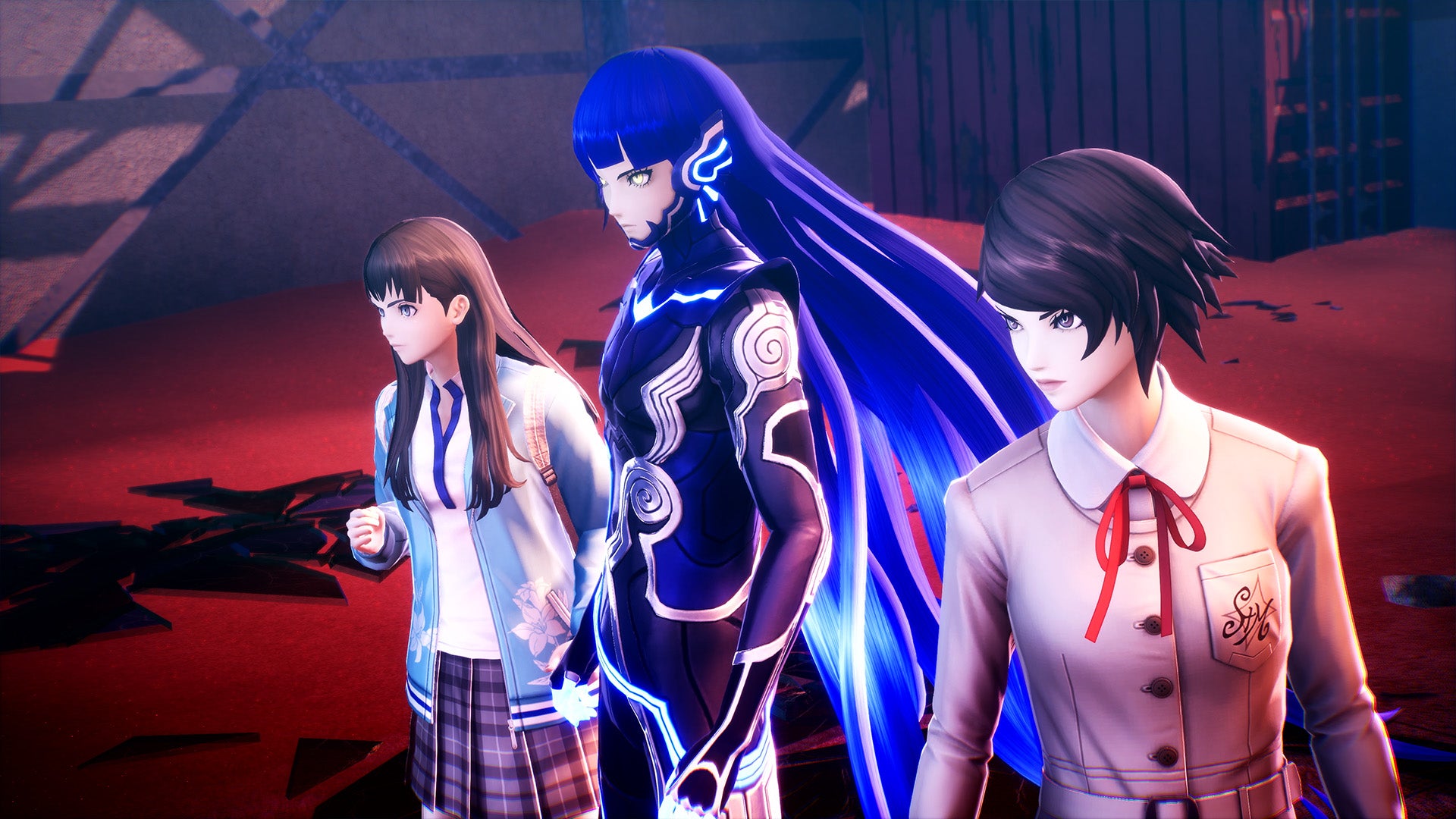 Tao, Nahobino, and Yoko stand together in Shin Megami Tensei 5: Vengeance. - 1
