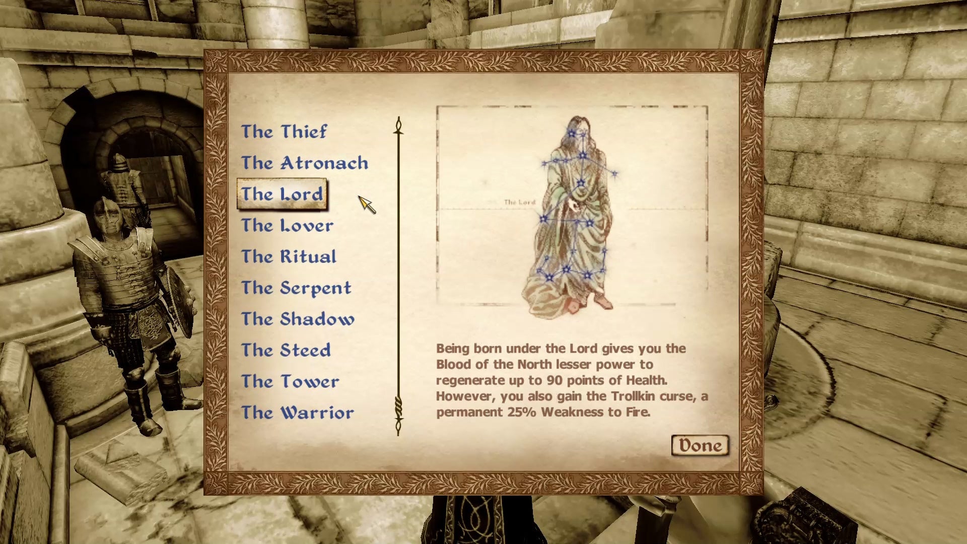 The Lord star sign description in Oblivion.