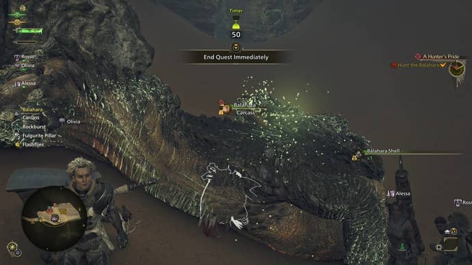 Harvesting a Balahara in Monster Hunter Wilds.