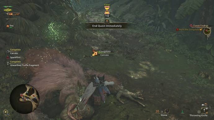 Harvesting a Congalala in Monster Hunter Wilds.