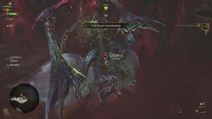 Harvesting Lala Barina in Monster Hunter Wilds.