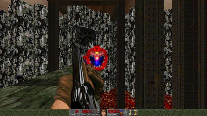 A cacodemon attacks the player in Sigil