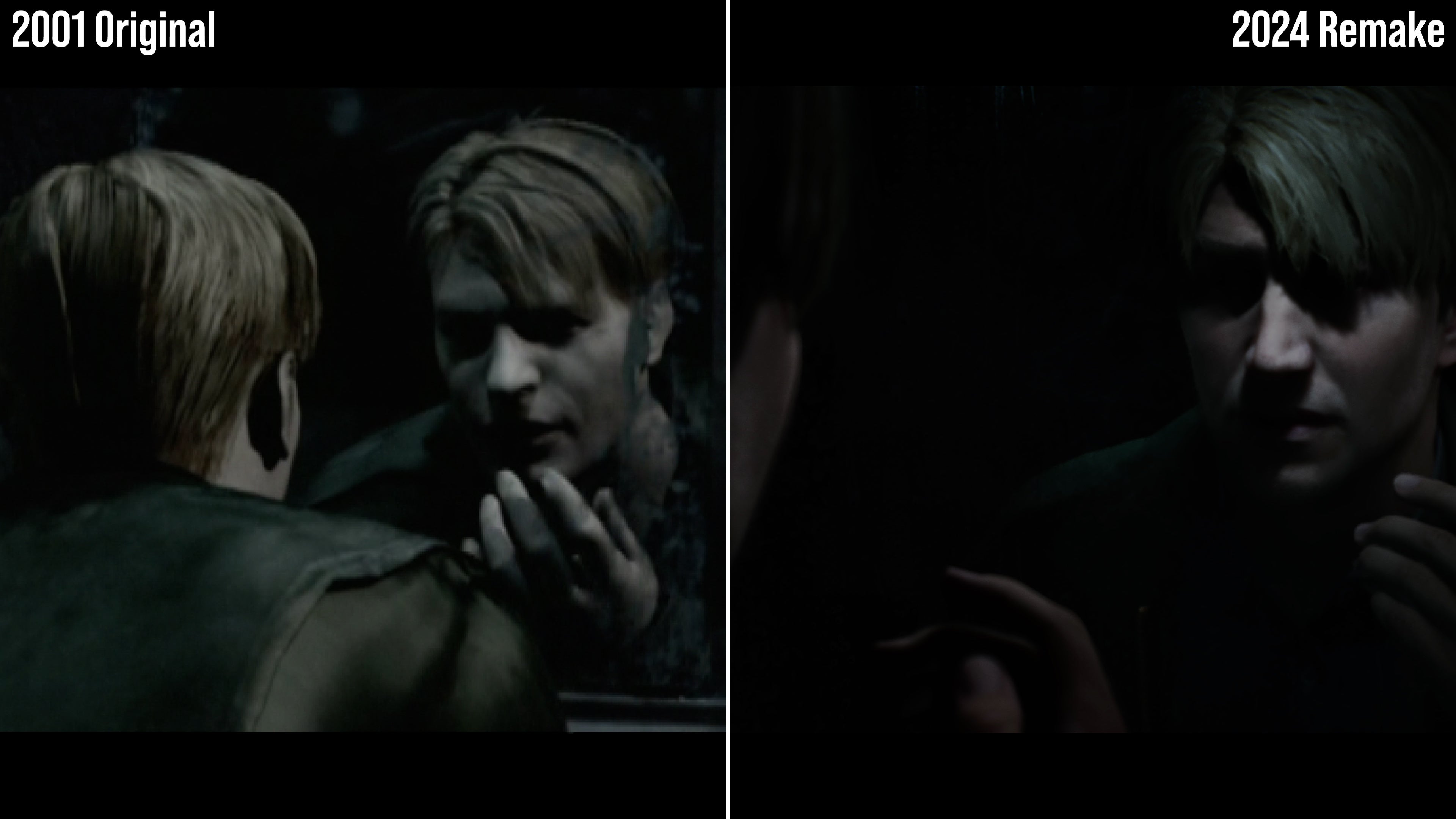 Comparison shots of the original PS2 version of Silent Hill 2 and the PS5 remake.